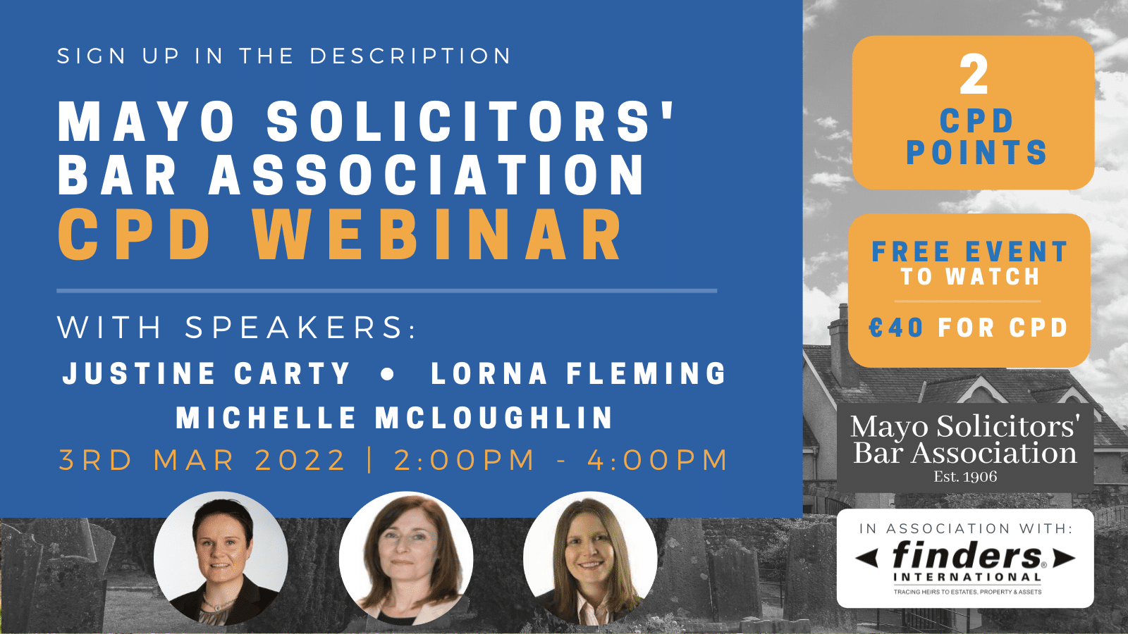Mayo Sols Bar Association Webinar 03.03.2022||JUSTINE CARTY|prailogo|LORNA FLEMING||MICHELLE MCLOUGHLIN|M McLoughlin Solicitors Logo||JUSTINE CARTY|MICHELLE MCLOUGHLIN|TWU logo